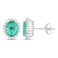 2.66 Carat Genuine Zambian Emerald and White Diamond 14K White Gold Earrings