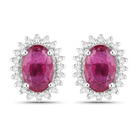 1.16 Carat Genuine Ruby and White Diamond 14K White Gold Earrings
