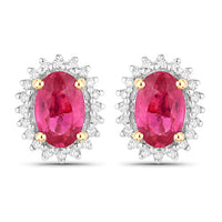 1.16 Carat Genuine Ruby and White Diamond 14K Yellow Gold Earrings