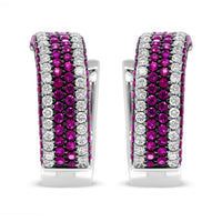 18K White Gold 1 7/8 Cttw Diamond and 1mm Round Red Ruby Open Swish Hoop Earrings (F-G Color, VS1-VS2 Clarity)