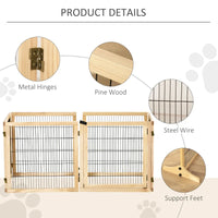 PawHut Wooden Pet Gate, 6-Panel Folding Dog Safety Barrier With Support Feet For Small & Medium Dogs, Natural Wood
