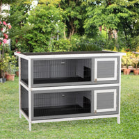 PawHut 54 2-Story Large Rabbit Hutch Bunny Cage Wooden Pet House Small Animal Habitat With Lockable Doors, No Leak Tray 