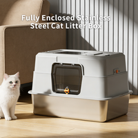 White Stainless Steel Fully Enclosed Cat Litter Box, Durable Enclosed Cat Litter Box, High Side To Prevent Scattering