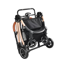 Pet Stroller for Dogs and Cats, 2-in-1 Detachable Foldable 4 Wheels Pet Stroller, Quick One-Hand Fold, Storage Basket, D