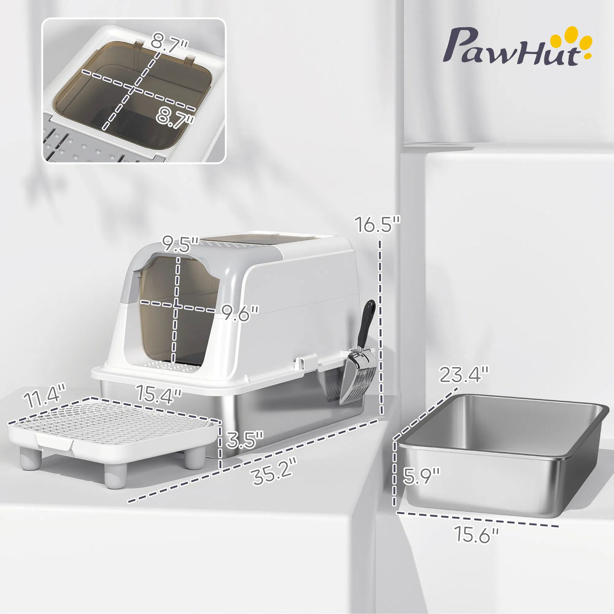 Stainless Steel Enclosed Litter Box for Cats(No shipments on weekends)