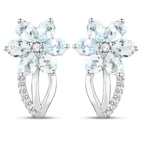 1.54 Carat Genuine Aquamarine and White Topaz .925 Sterling Silver Earrings