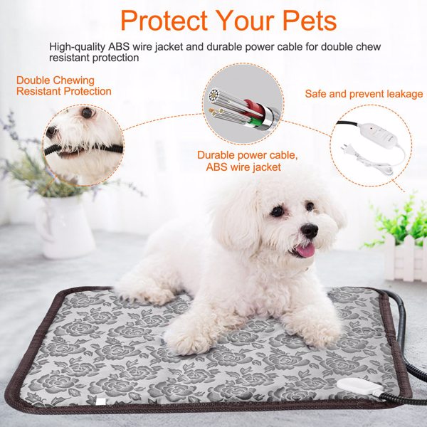 Pet Heating Pad, Waterproof Adjustable Warm Blanket, With Anti Bite Steel Rope Box