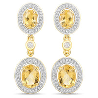 18K Yellow Gold Plated 5.70 Carat Genuine Citrine and White Topaz .925 Sterling Silver Earrings