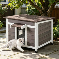 Wooden Cat House with Easy to Clean and Waterproof Protection for Outdoor