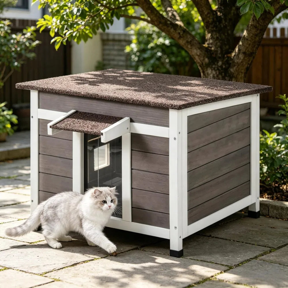 Wooden Cat House with Easy to Clean and Waterproof Protection for Outdoor