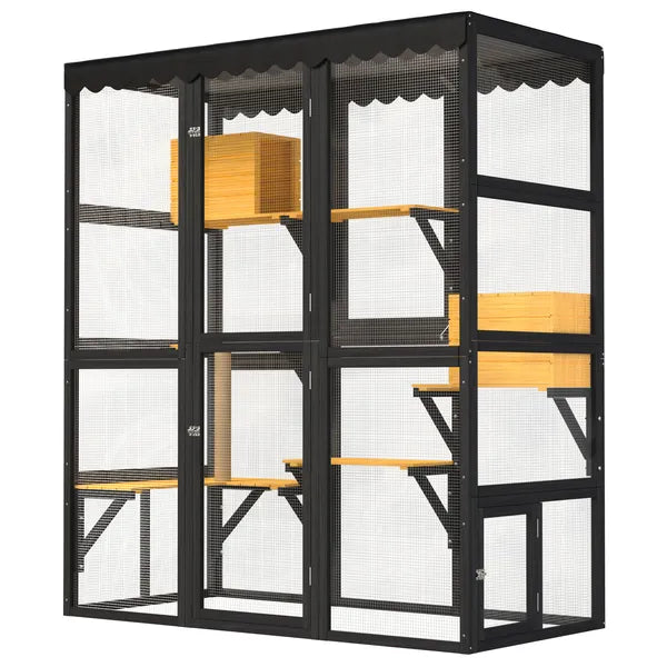 Cat Catio Outdoor Cat Enclosure For Multiple Indoor Outdoor Cats, Large Wooden Walk-in Cat House With Window Connection 