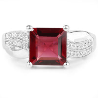 2.99 Carat Genuine Garnet and White Topaz .925 Sterling Silver Ring