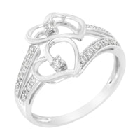 14KT White Gold 1/10 cttw Diamond Twin Heart Ring - Size 6.5