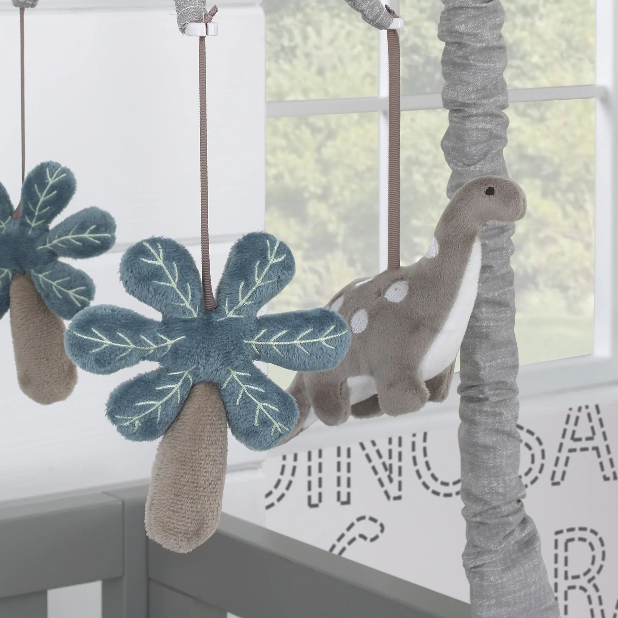 Baby-Saurus Gray Brontosaurus and Palm Tree Musical Mobile - BIG FRENCHIES