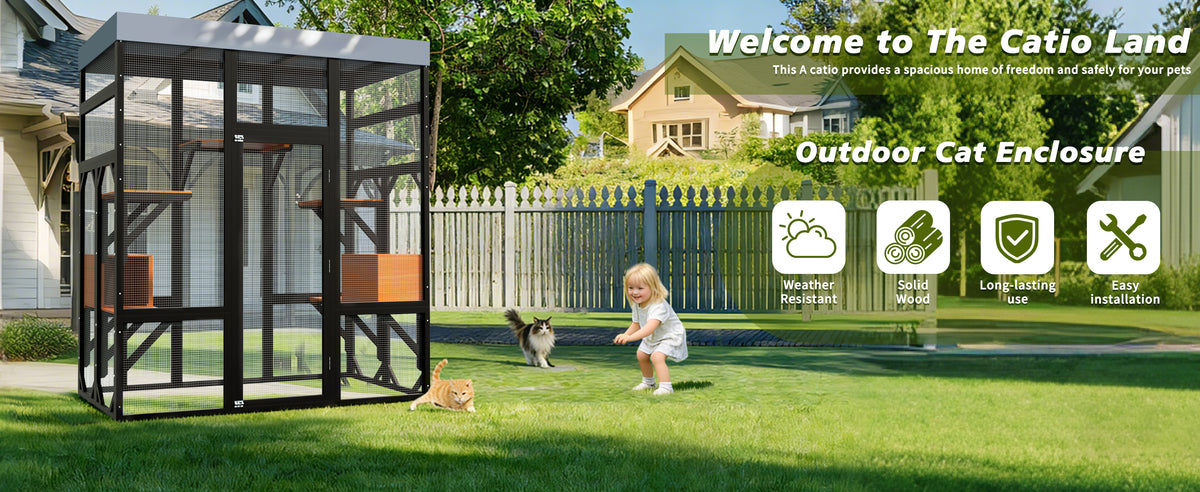 Large Outdoor Cat Enclosure Catio with 5 Platforms & 2 Napping Houses, Secure Metal Wire, Easy Assembly for Indoor & Out