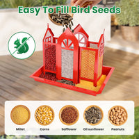 1Pc Metal Hanging Bird Feeder House Classic Barn Bird Feeder House Iron Hanging Outdoor Feeder With Visible Window And L