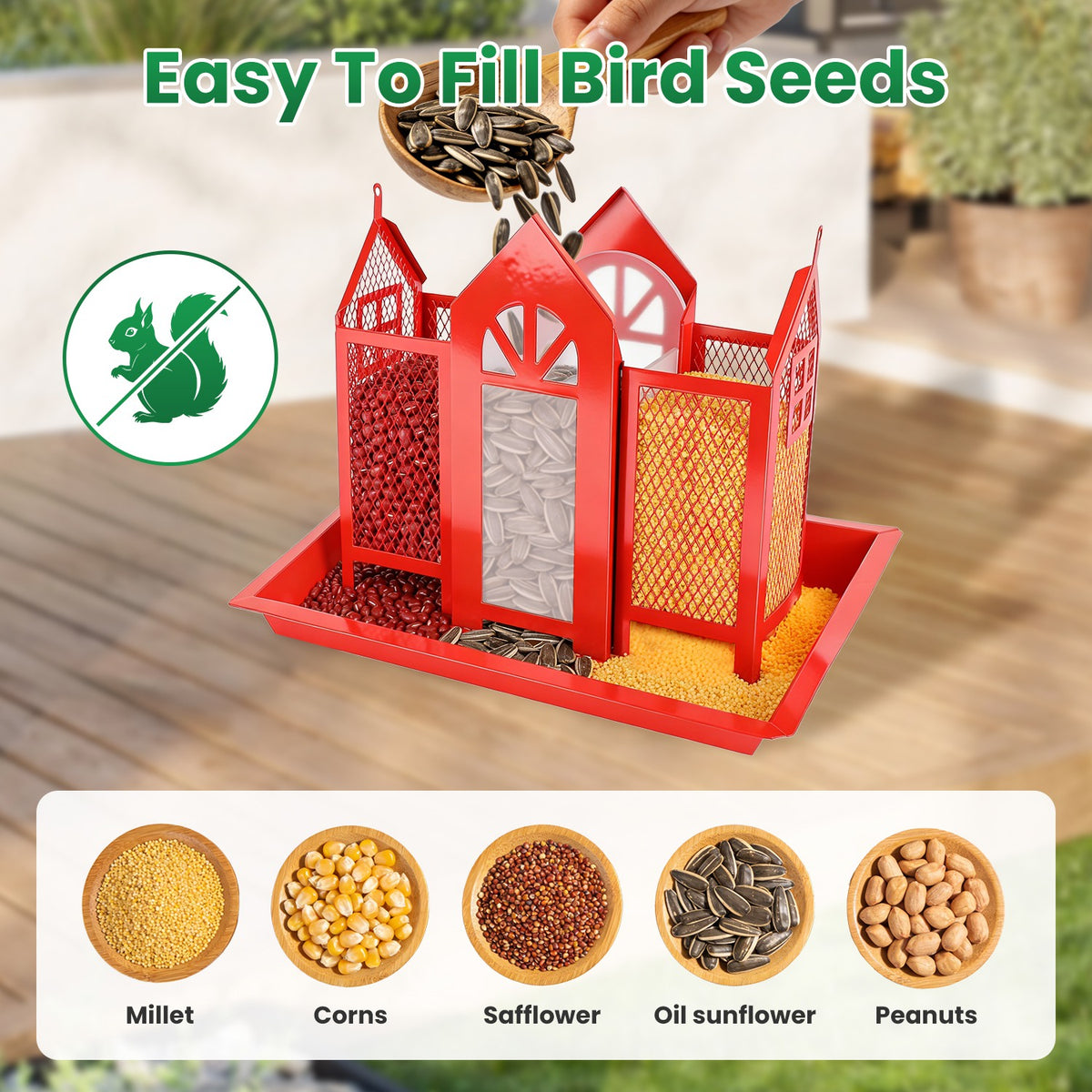 1Pc Metal Hanging Bird Feeder House Classic Barn Bird Feeder House Iron Hanging Outdoor Feeder With Visible Window And L