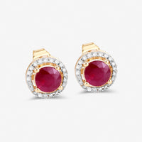 1.22 Carat Genuine Ruby and White Diamond 14K Yellow Gold Earrings