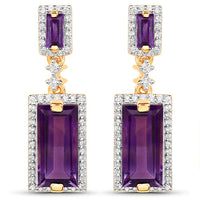 18K Yellow Gold Plated 6.01 Carat Genuine Emerald and White Topaz .925 Sterling Silver Earrings