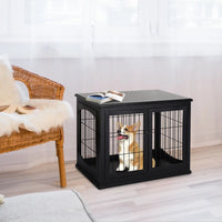 Crate Furniture, 32Small Dog Cage End Table With 2 Doors, Lockable Door, Puppy Kennel Indoor, Black