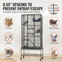 69' Metal Small Animal Cage 4-Tier Rolling Ferret Cage With Tray 3 Ramps