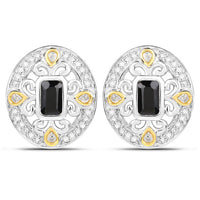 0.93 Carat Genuine Blue Sapphire and White Diamond .925 Sterling Silver Earrings