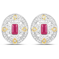 0.77 Carat Genuine Ruby and White Diamond .925 Sterling Silver Earrings