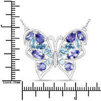 3.60 Carat Genuine Tanzanite and Swiss Blue Topaz .925 Sterling Silver Necklace