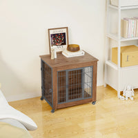 27.2" Dog Crate Furniture with Wheels for Small Dogs, Heavy Duty Dog Kennel Indoor with 2 Doors, Wooden Pet Cage End Tab
