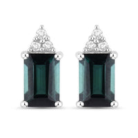 1.25 Carat Genuine Green Tourmaline and White Diamond 14K White Gold Earrings