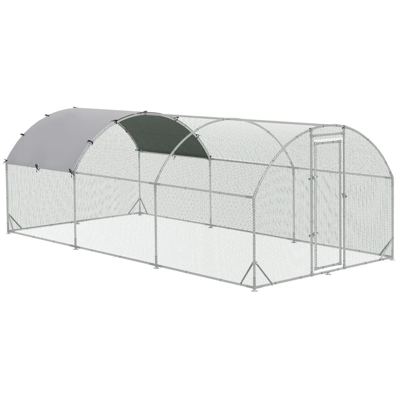 Large Chicken Coop Metal Chicken Run With Waterproof And Anti-UV Cover, Dome Shaped Walk-in Fence Cage Hen House For Out