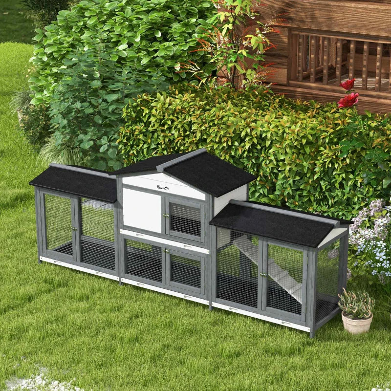 Wooden Rabbit Hutch Bunny Cage Pet Playpen House Enclosure With Double Side Run Boxes, No Leak Tray, Ramp, For Rabbits, 