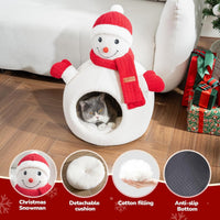 Christmas Snowman Cat Cave Bed – Cozy Indoor Pet Hideaway