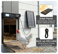 Solar Powered Automatic Chicken Coop Door with 4 Control Modes Light Sensor Timer Remote Manual, Anti-Pinch Weatherproof