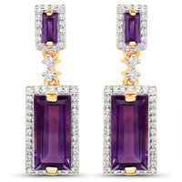 18K Yellow Gold Plated 6.01 Carat Genuine Emerald and White Topaz .925 Sterling Silver Earrings