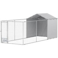 Galvanized Chain Link Large Outdoor Dog Kennel With Waterproof & UV-Resistant Cover, For M&L Dogs, 19.7' X 7.5' X 7.5',M