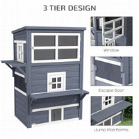 Cat House, Outdoor 3-Tier Kitty Shelter, Weather Resistant, w/ Escape Door