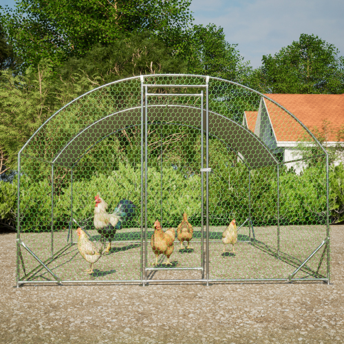 Large Chicken Coop Metal Chicken Run With Waterproof And Anti-UV Cover, Dome Shaped Walk-in Fence Cage Hen House For Out