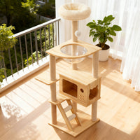 48.8" Modern Cat Tower, Wood Cat Tree Tower for Indoor Cats, Cat Treewith Sisal-Covered Scratching Posts and Top Perch, 