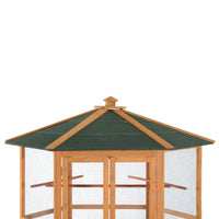 PawHut 69 Wooden Hexagonal Outdoor Aviary Flight Bird Cage With Covered Roof, BrownFor Multiple Packages, Please Pay Att