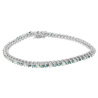 14K White Gold 4 5/8 Cttw Alternating White and Blue Diamond Martini Set Tennis Bracelet (H-I Color, I1-I2 Clarity) - 7" Inches