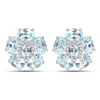 18K White Gold Plated 10.48 Carat Genuine Blue Topaz and White Topaz .925 Sterling Silver Earrings
