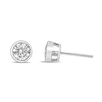 14K White Gold 1.0 Cttw Lab Grown Diamond Screw-Back Classic Bezel Solitaire Stud Earrings (G-H Color, VS2-SI1 Clarity)