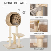 Cat Tree with Sisal Scratching Post Condo and Hanging Rope 39" H, Beige