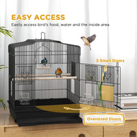 23" Bird Cage, Finches Canaries, Parrot Cage with Doors Perches, 2 Feeder Pet Supplies, Black
