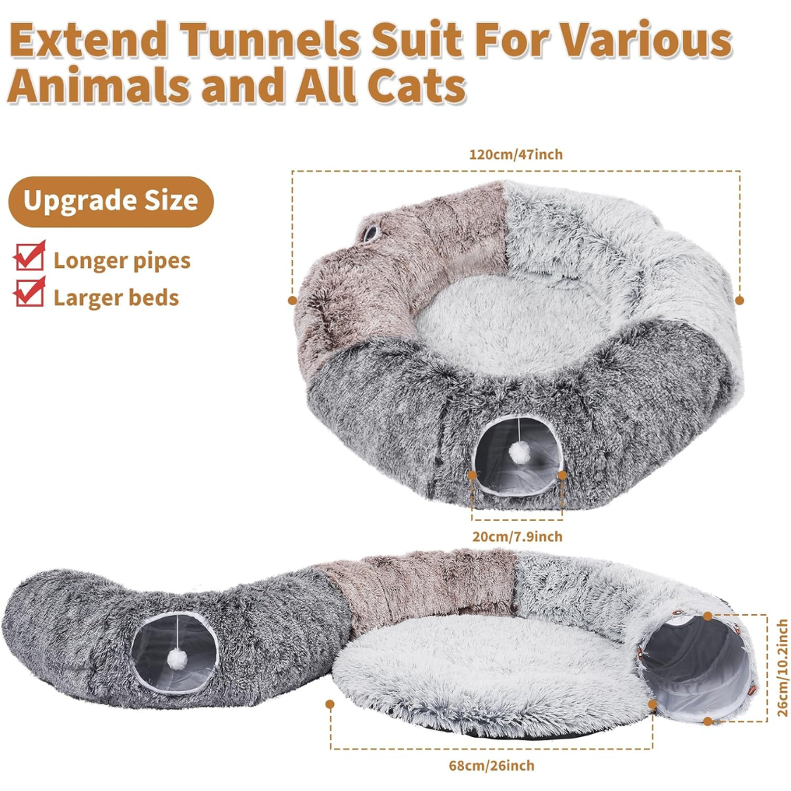 Large Cats Tunnels For Indoor Cats Fluffy Warm Cat Bed And Detachable Cave Tunnels With 20 Pet Toys, Donut Tunnel And Va