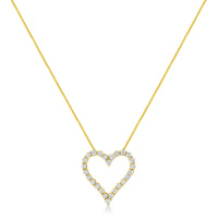 14K Yellow Gold Plated .925 Sterling Silver 2.00 Cttw Shared Prong-Set Round Brilliant-Cut Diamond Open Heart 18" Pendant Necklace (K-L Color, I2-I3 Clarity)