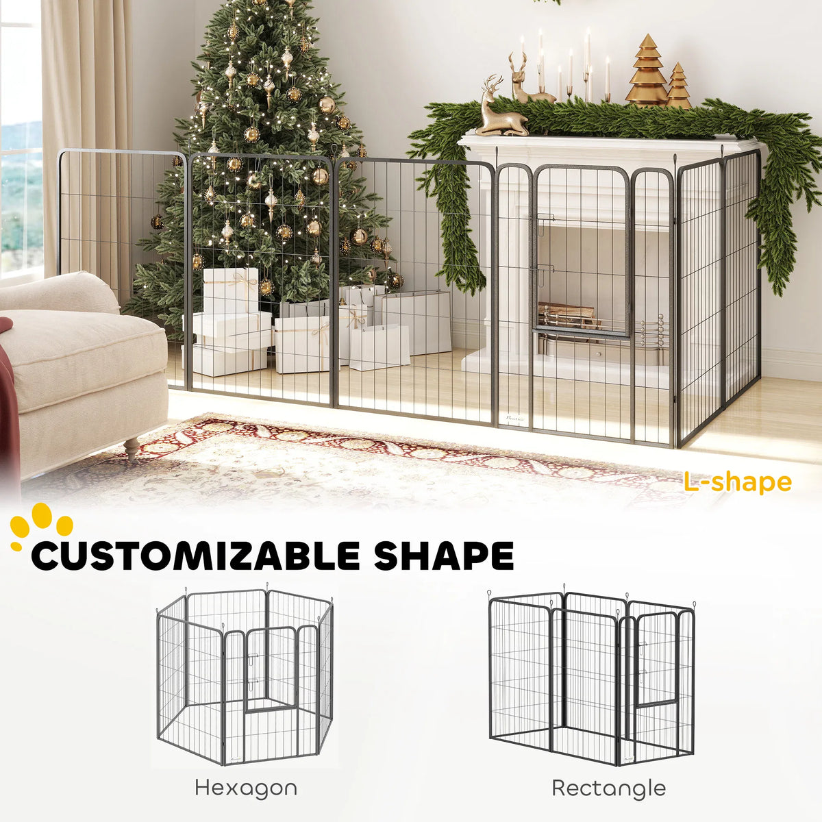 6 Panels Heavy Duty Dog Playpen Outdoor Indoor with Door & Strap, 39" Height Portable & Foldable Pet Playpen