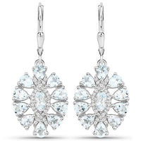 2.93 Carat Genuine Aquamarine and White Topaz .925 Sterling Silver Earrings