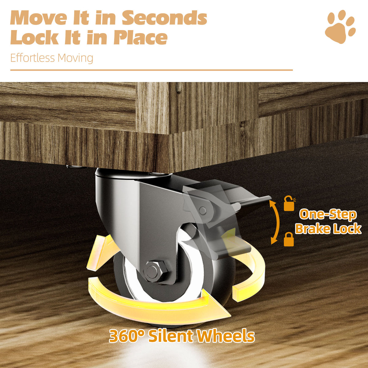 38in Dog Crate Furniture, Double Door Wooden Indoor Dog Kennel Furniture, Decorative Pet Cage End Table With Wheels For 